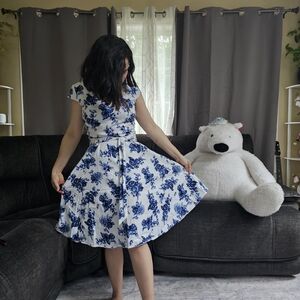Floral Blue and White Dress